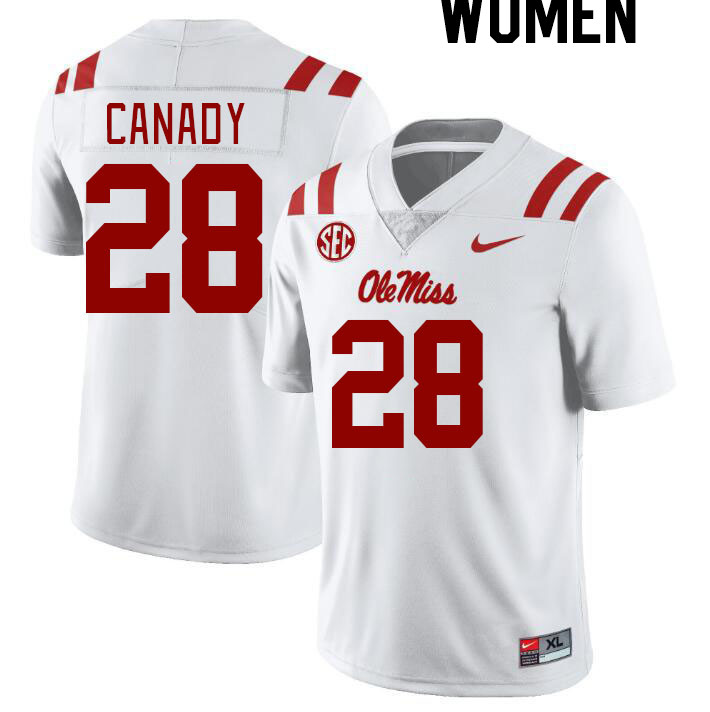 Women #28 Jadon Canady Ole Miss Rebels College Football Jerseyes Stitched Sale-White - Click Image to Close